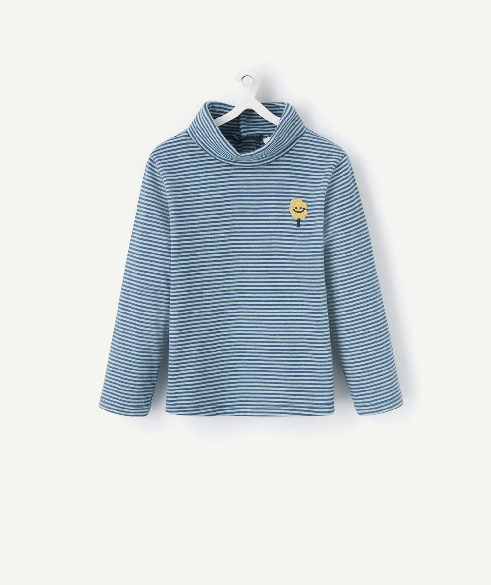 Sous-pull bébé garçon bleu rayé avec patch brodé - 9 M