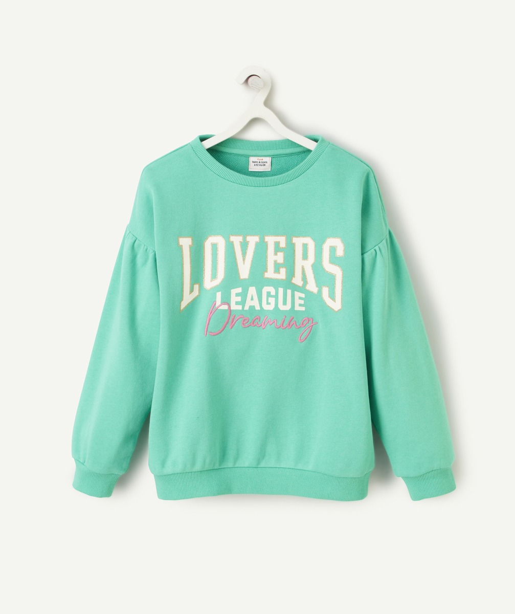 Sweat fille vert avec message brodé et pailleté - 8 A