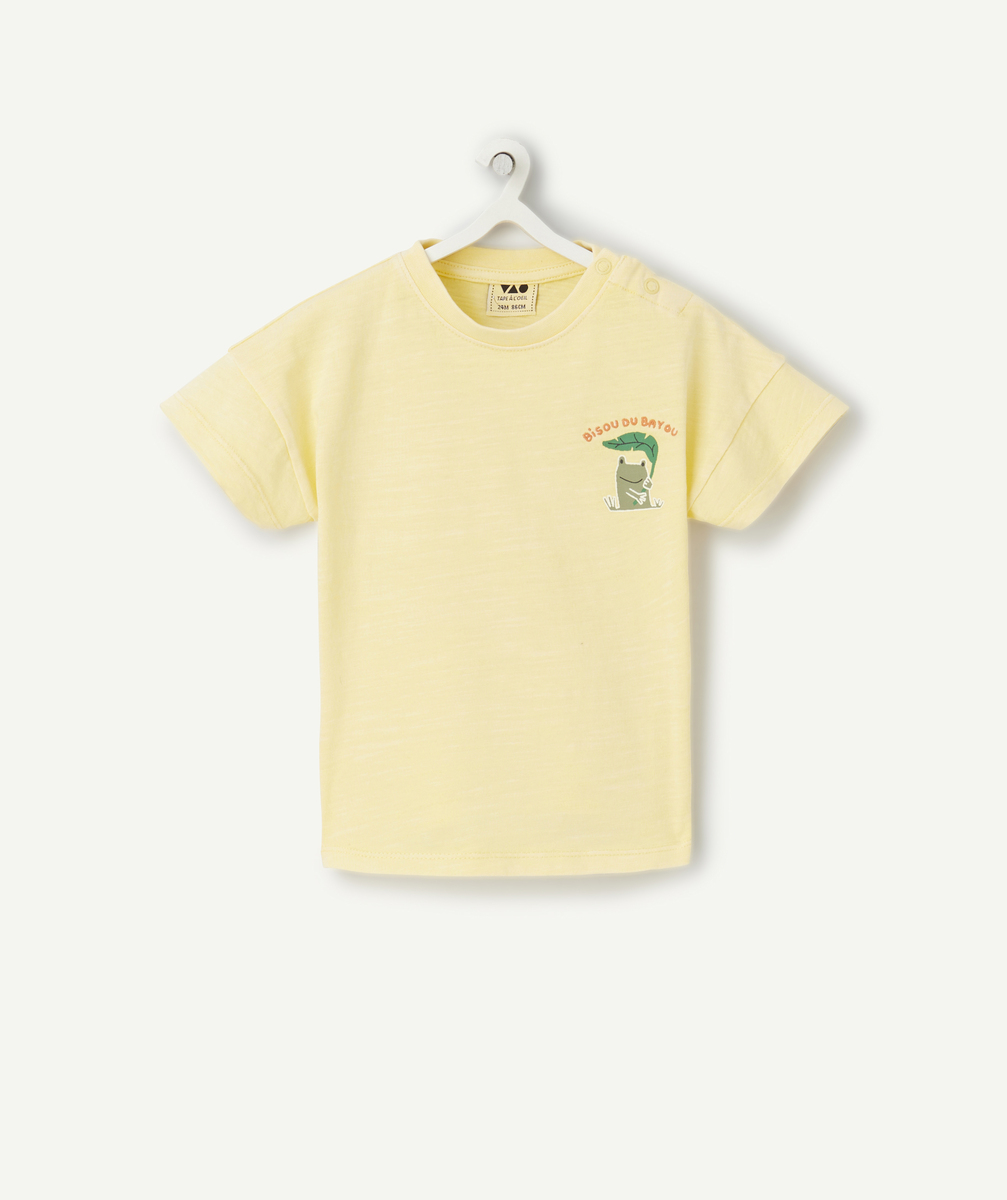 T-shirt bébé garçon en coton bio jaune motif grenouille - 36 M
