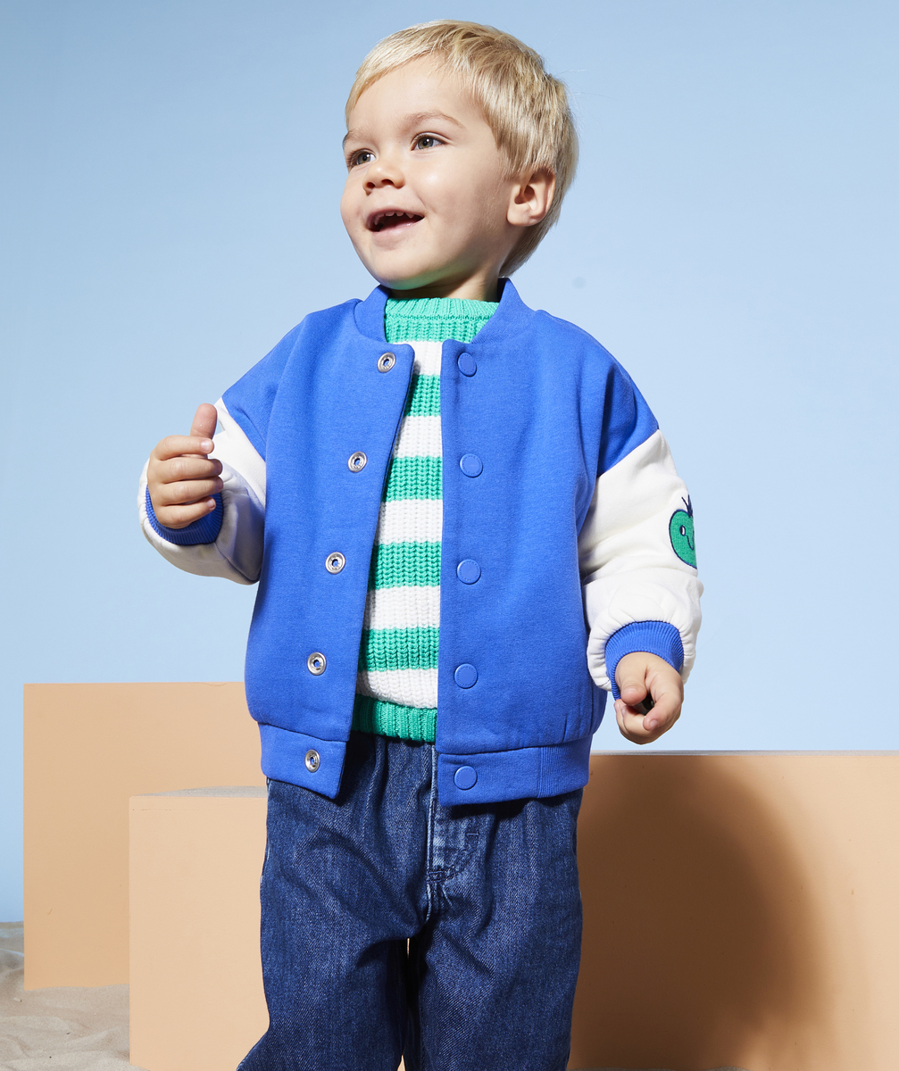 Cardigan style teddy bébé garçon en coton bio bleu et blanc - 9 M