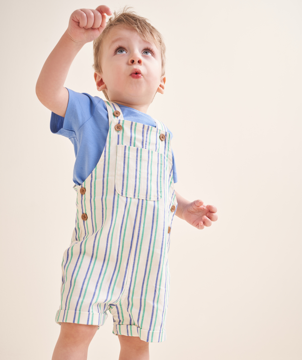 Salopette bébé garçon en coton bio à rayures bleu et vert - 24 M