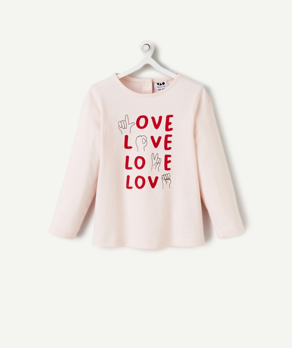 T-shirt bébé fille en coton bio rose avec messages animés love - 6 M