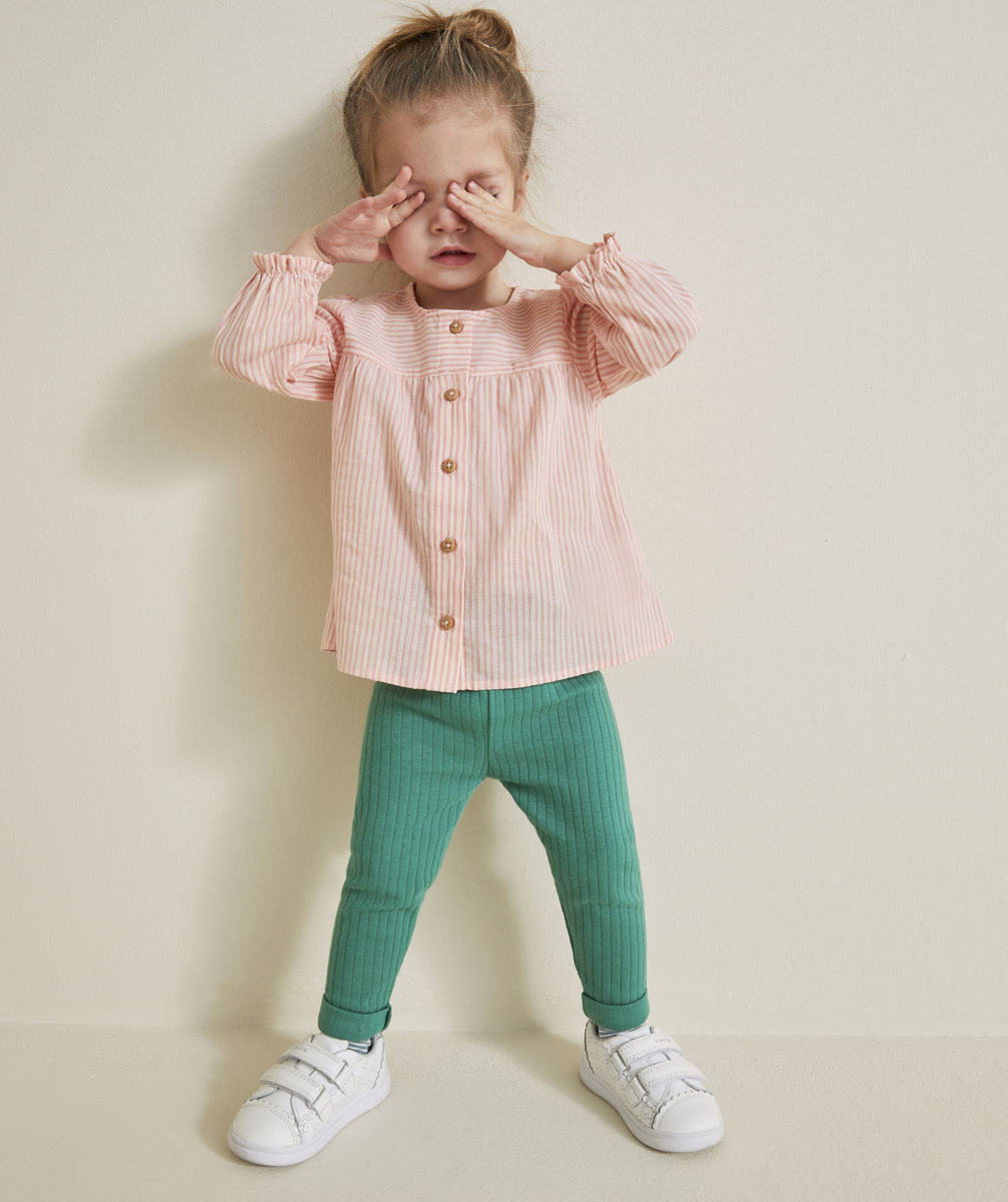 Legging bébé fille en coton bio côtelé vert - 3 M