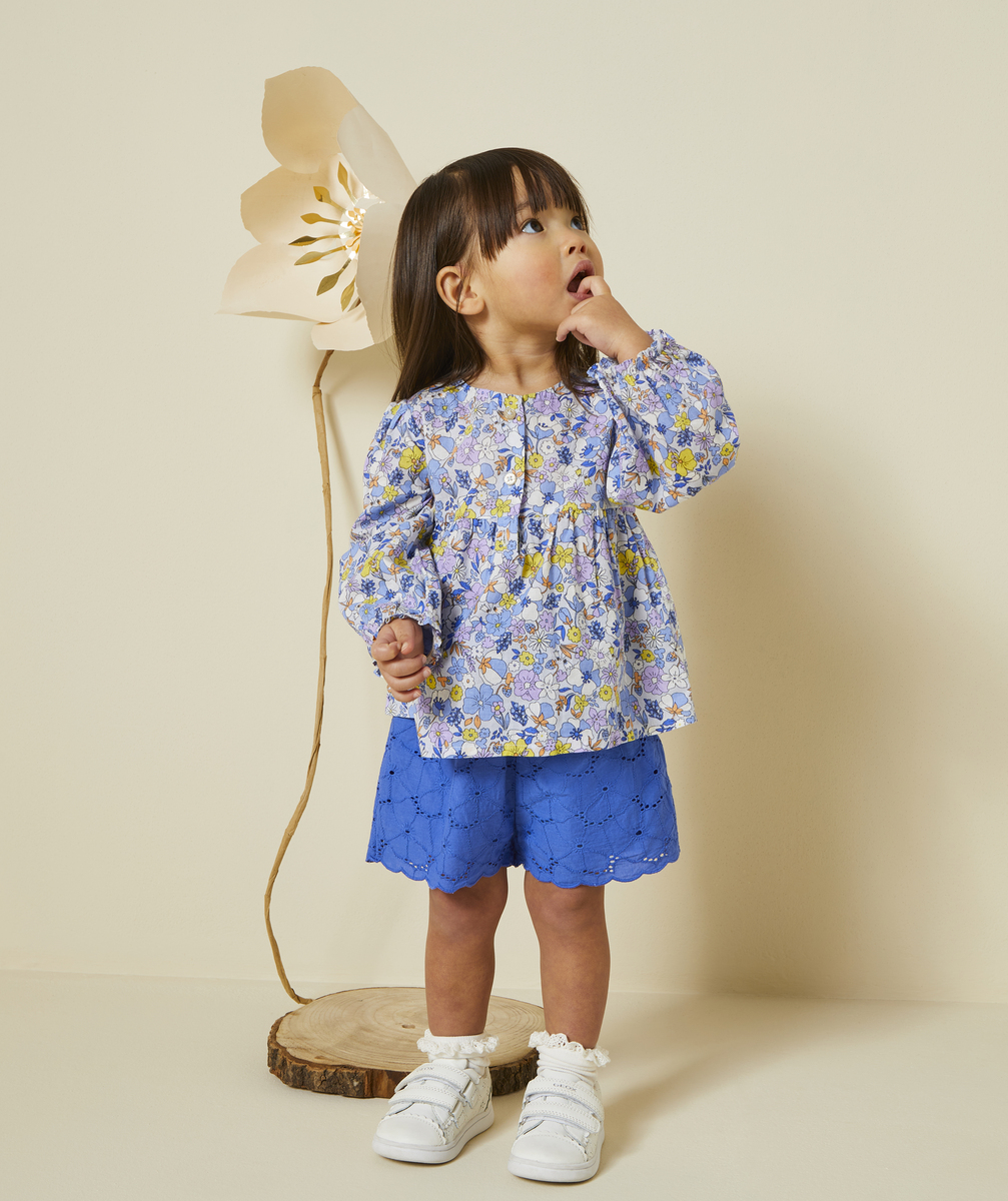 Blouse bébé fille en coton bio avec imprimé fleuri bleu - 9 M
