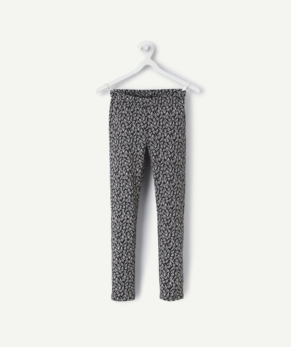 Legging fille en coton bio noir avec imprimé fleuri - 12 A