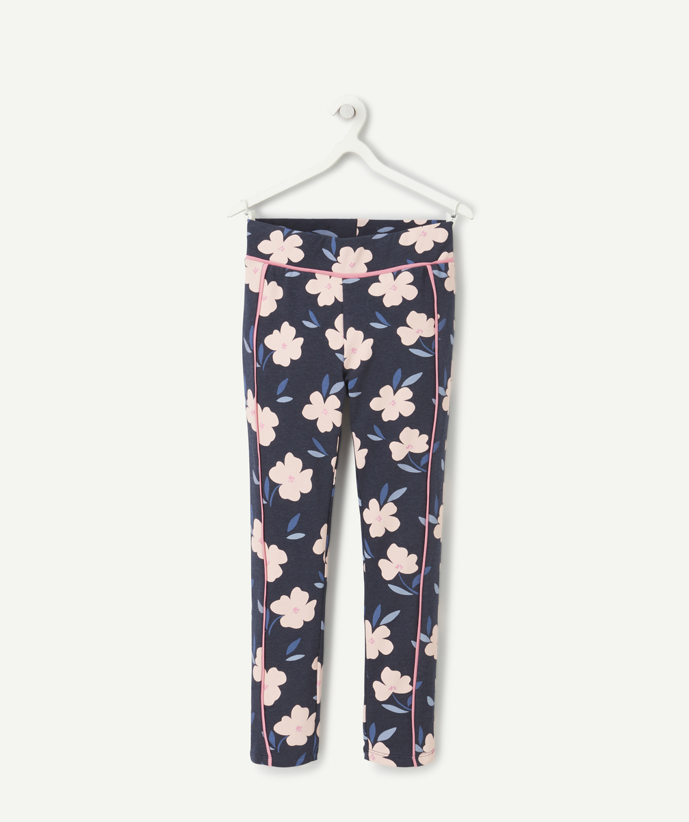 Pantalon tregging fille en viscose responsable bleu imprimé fleuri - 14 A