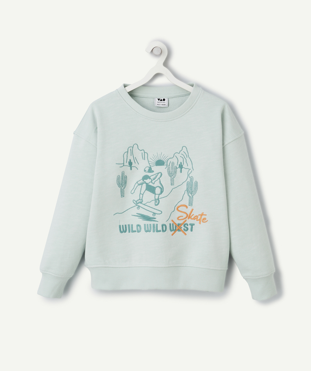 Sweat manches longues garçon en coton bio vert thème skate - 10 A