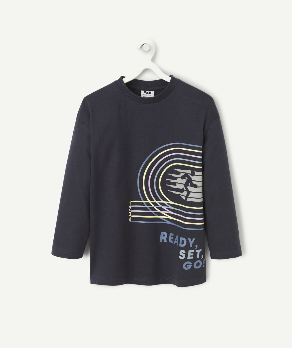 T-shirt manches longues garçon en coton bio bleu marine thème sport - 6 A