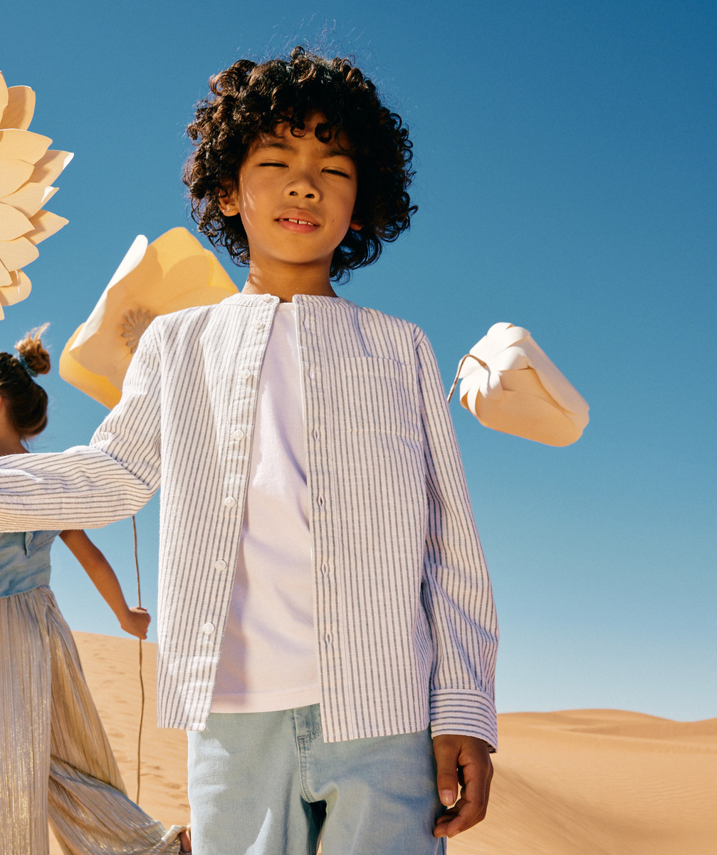 Chemise blanche rayée col mao garçon en coton - 12 A