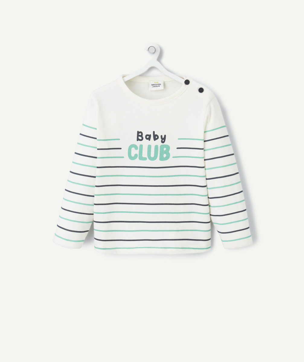 T-shirt bébé garçon en coton bio imprimé à rayures avec message - 12 M