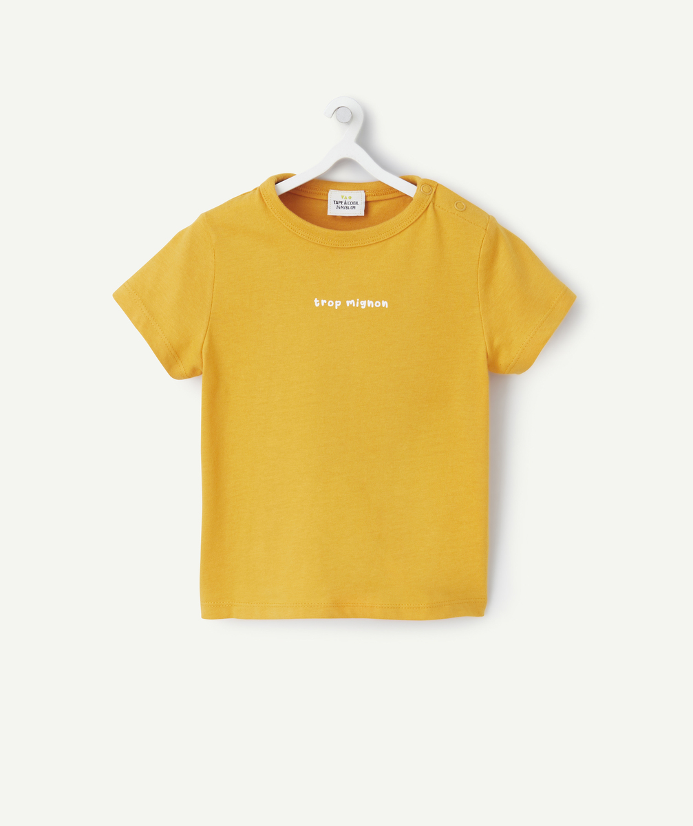 T-shirt à manches courtes bébé garçon en coton bio jaune avec message mignon - 12 M