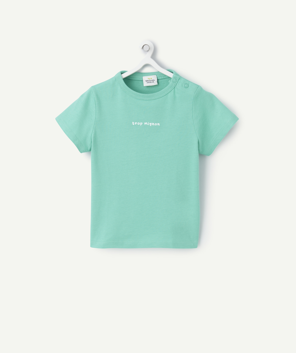 T-shirt à manches courtes bébé garçon en coton bio vert avec message - 3 M