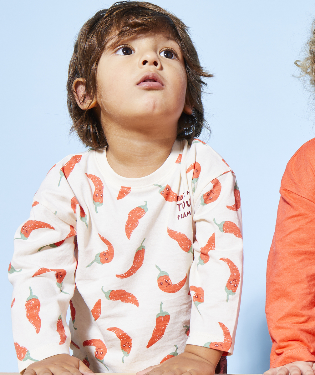 T-shirt bébé garçon en coton bio écru avec imprimé piment - 9 M
