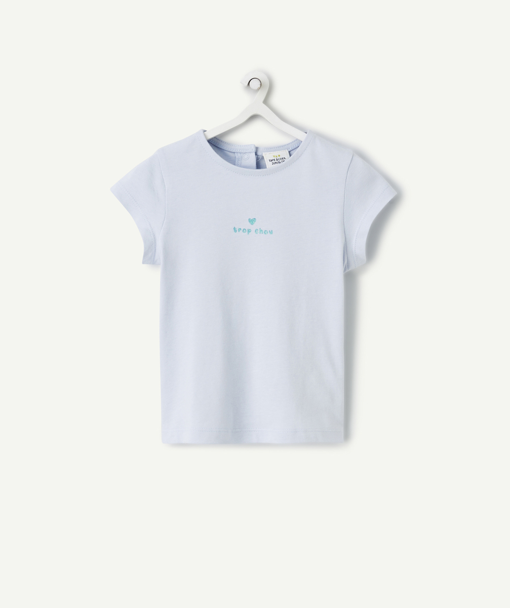 T-shirt manches courtes bébé fille en coton bio bleu avec message - 9 M