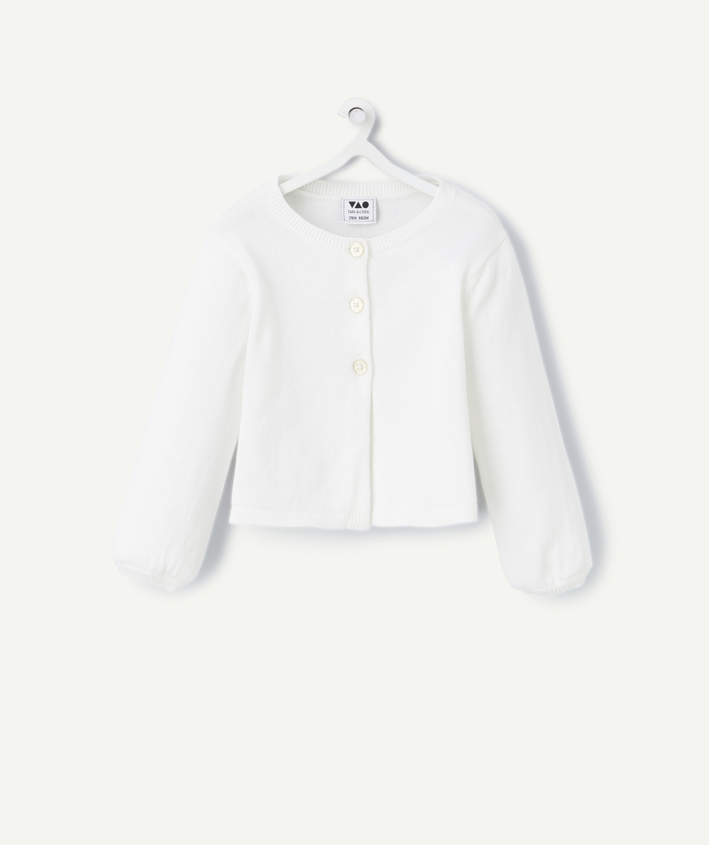 Cardigan bébé fille en coton bio blanc et boutons pailletés - 9 M