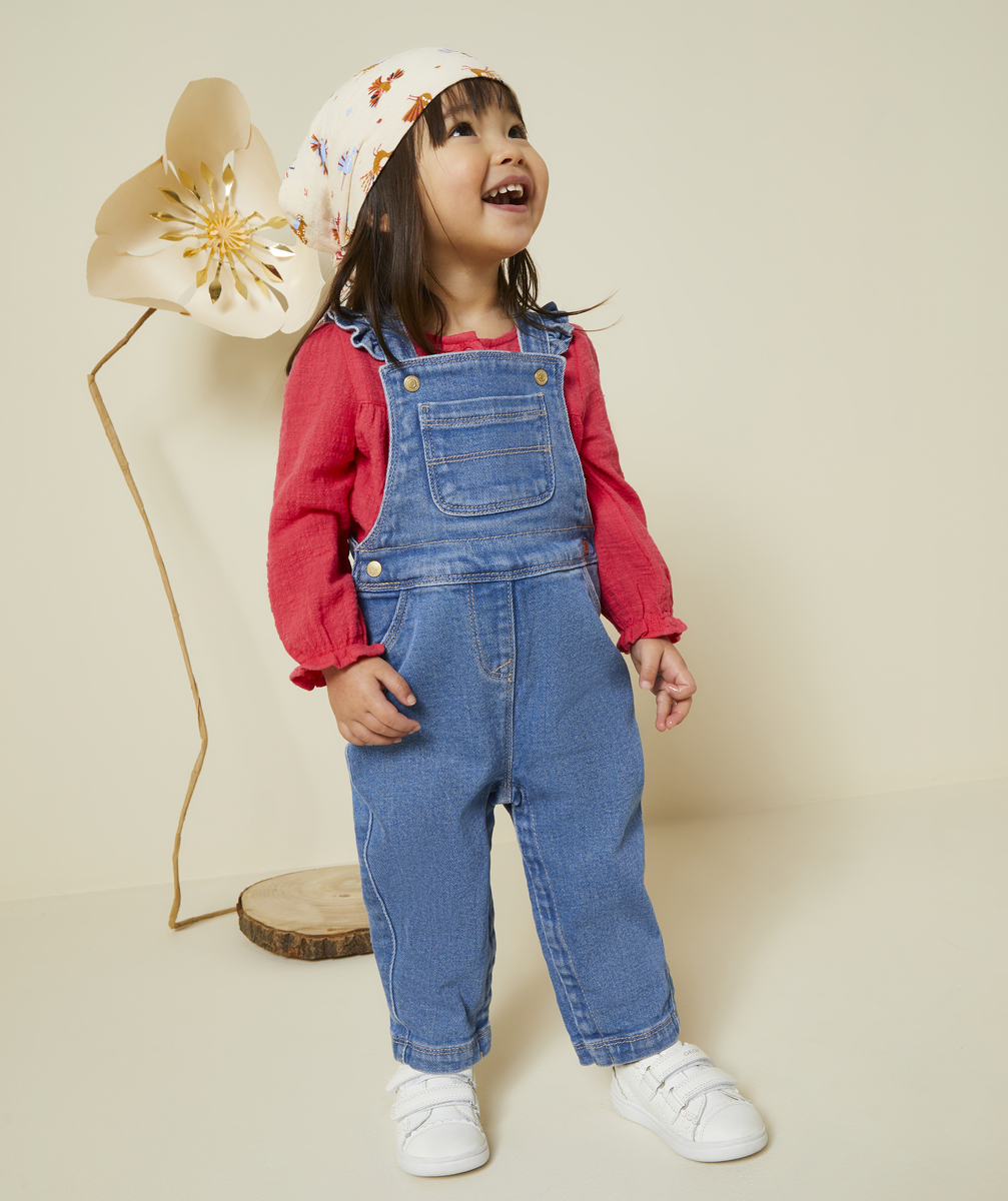Salopette bébé fille en denim low impact avec détails volantés - 6 M