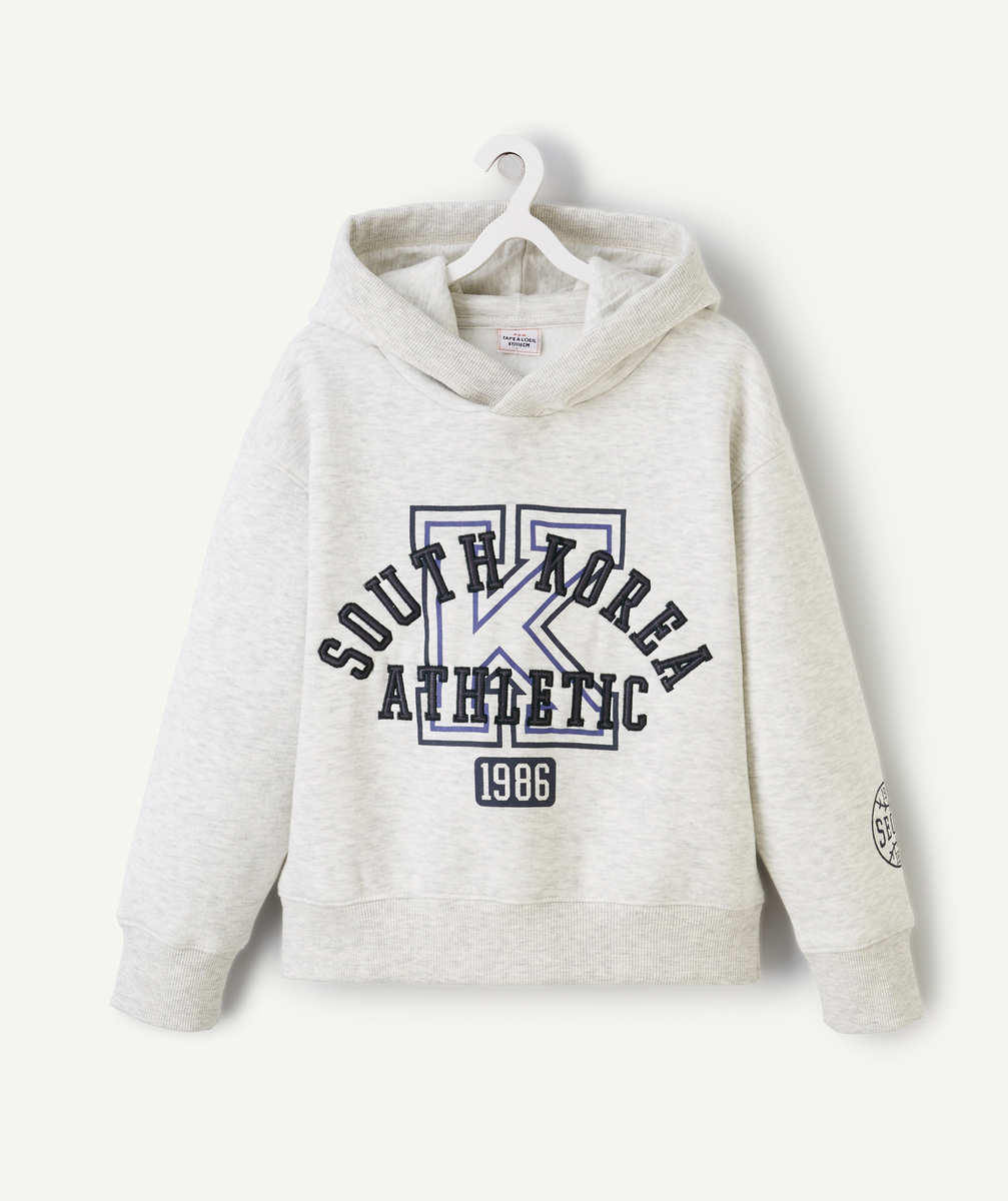 Sweat à capuche garçon en fibres recyclées gris chiné thème sport - 10 A