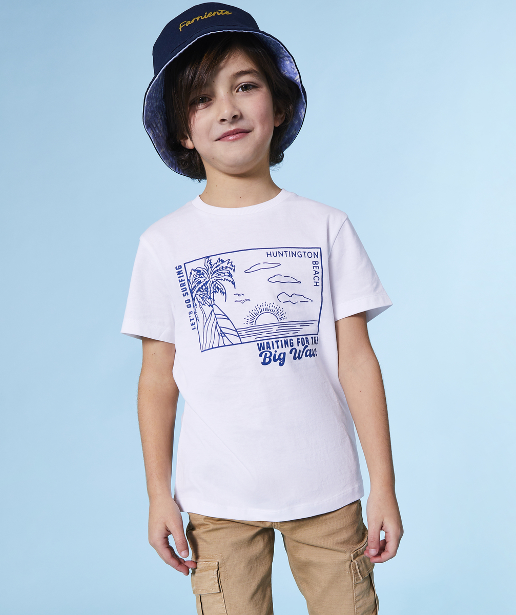 T-shirt manches courtes garçon 100% coton blanc thème surf - 4 A