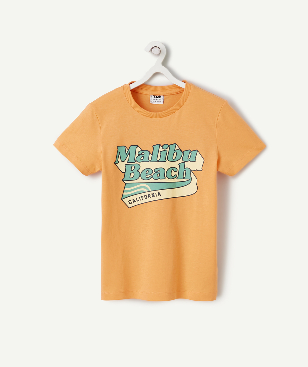 T-shirt manches courtes garçon 100% coton orange avec motif malibu - 4 A