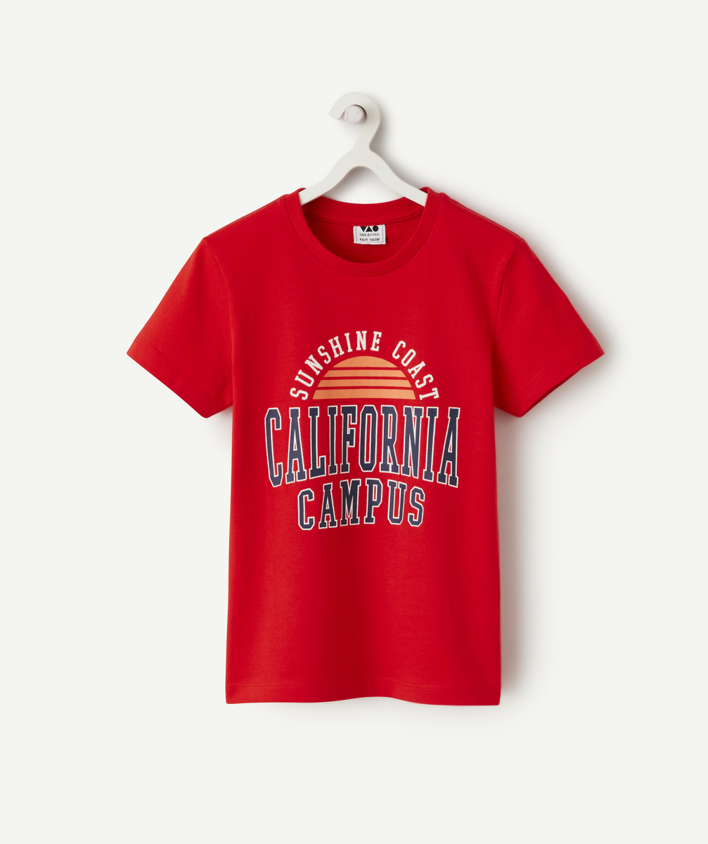 T-shirt manches courtes garçon en coton bio rouge thème californie - 10 A