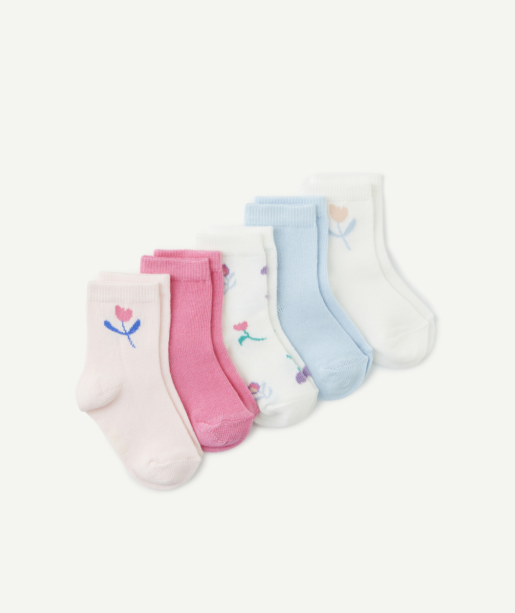 Lot de 5 paires de chaussettes bébé fille thème fleurs - 18-20