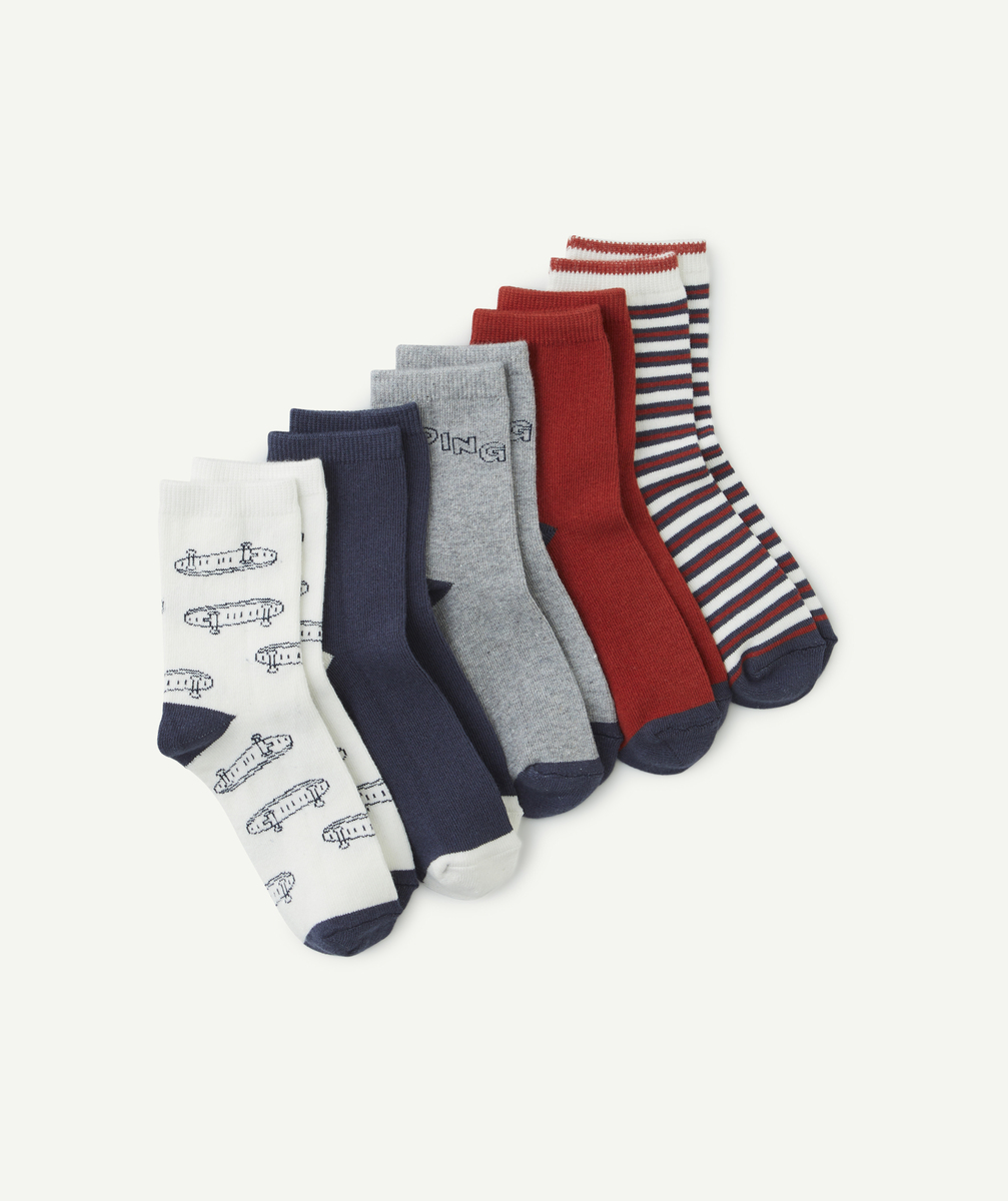 Lot de 5 chaussettes hautes garçon thème skates bleu et rouge - 31-34