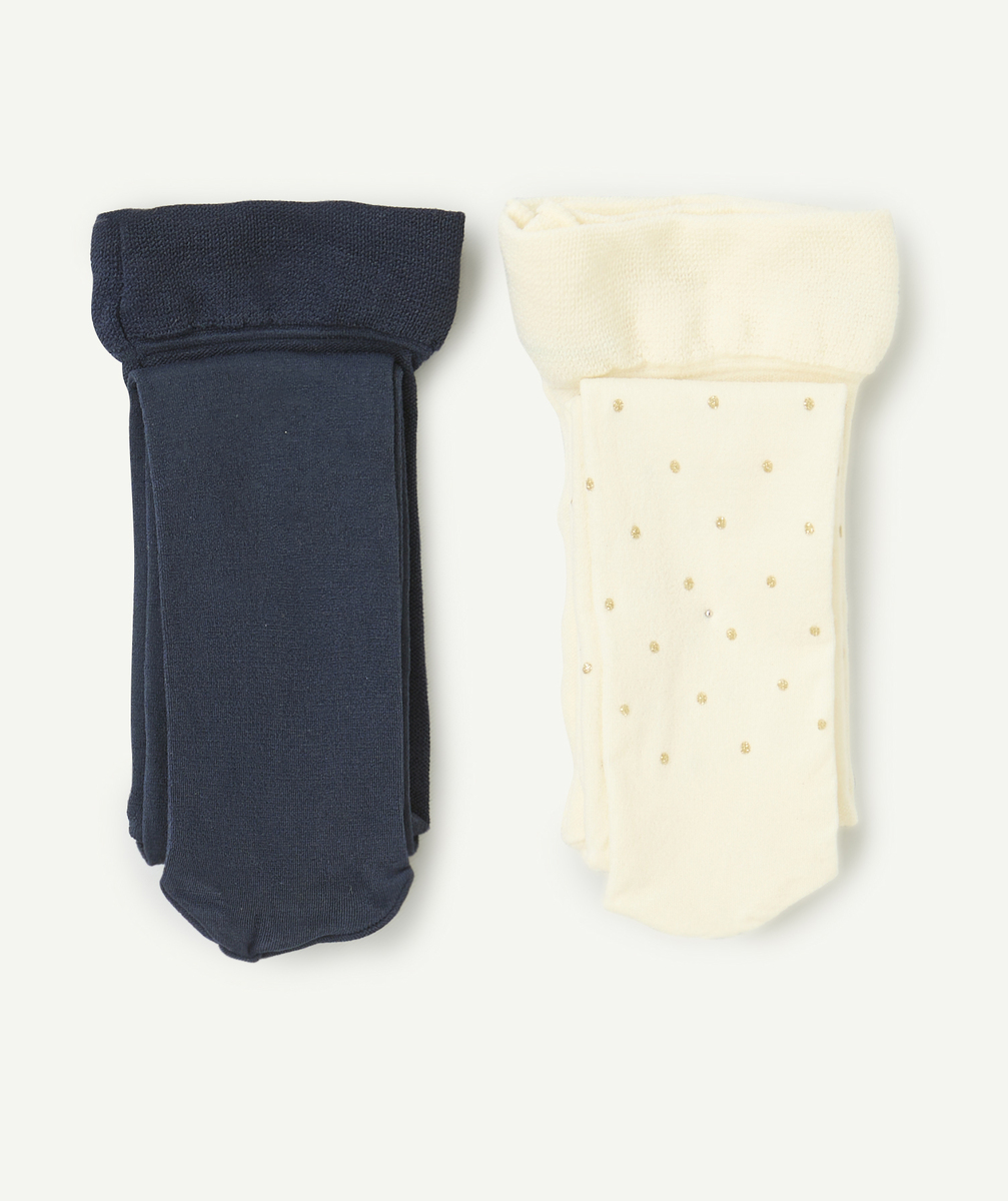 Lot de 2 paire de collants bébé fille bleu et blanc à pois - 21-23