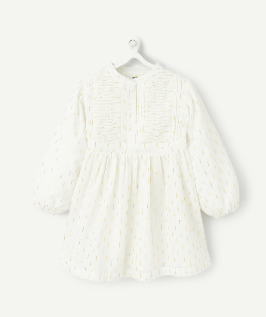 Robe manches longues bébé fille blanche et détails couleur dorée - 6 M