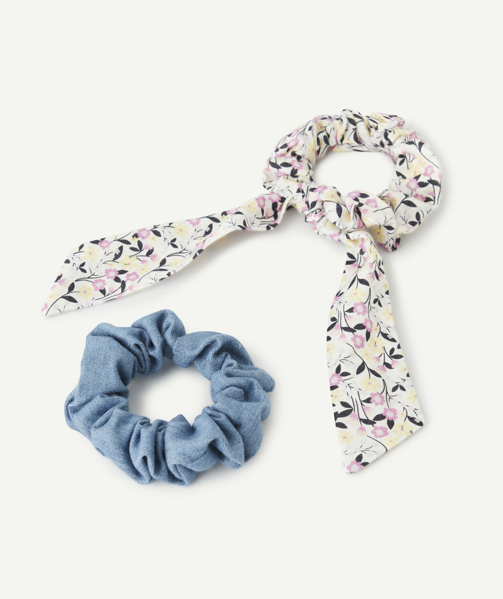 Lot de 2 chouchous fille effet denim et imprimé fleuri - TU