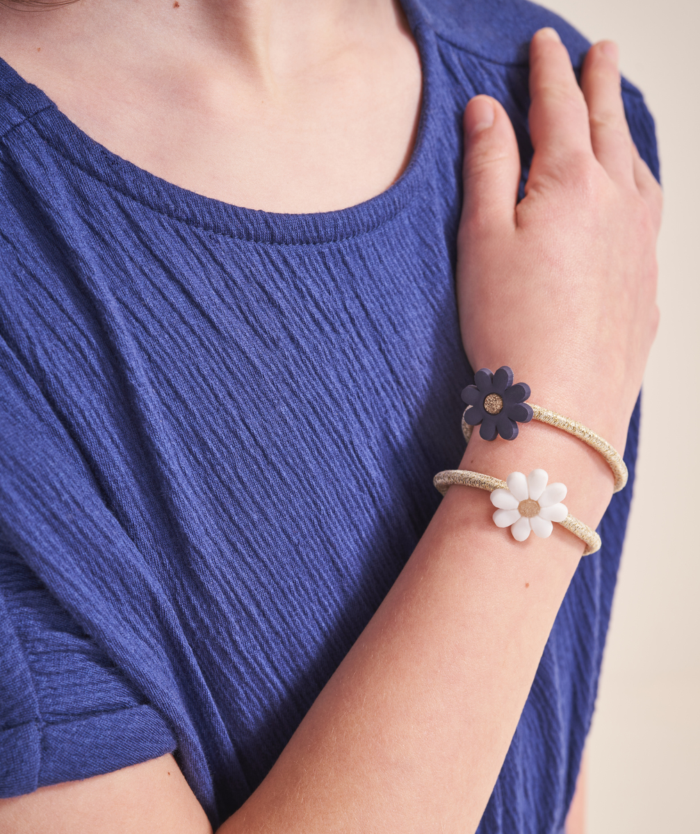 Lot de 2 élastiques fille avec fleurs et détails pailletés dorés - TU