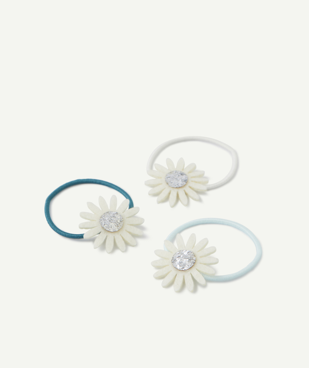 Le lot de 3 élastiques à fleurs et détails couleur argentée - TU