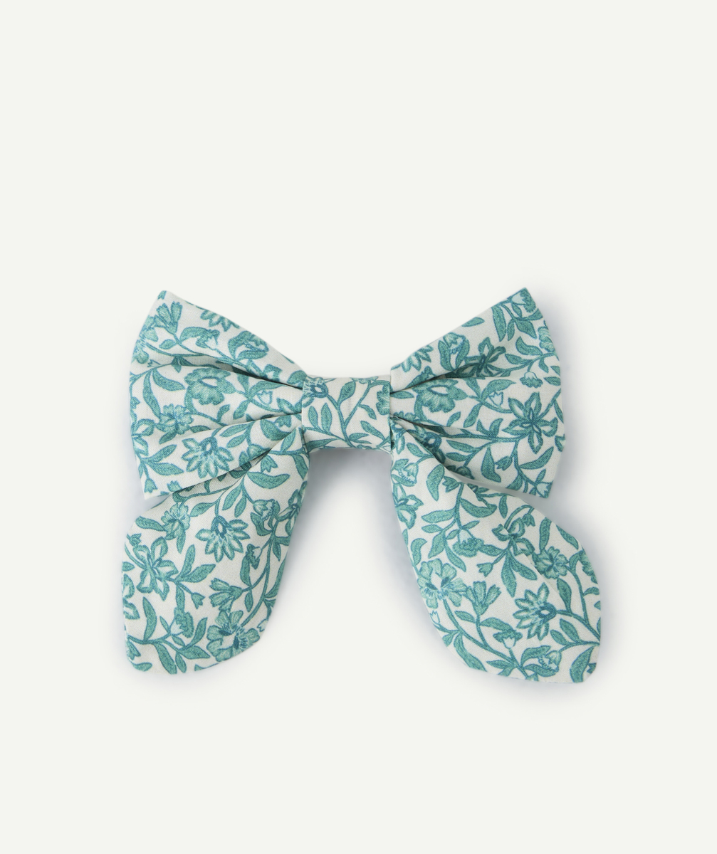 Barrette noeud fille imprimée florale vert - TU