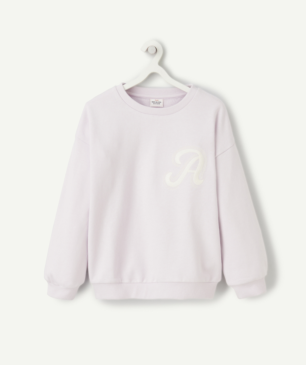 Sweat manches longues fille en fibres recyclées parme avec maxi lettre brodée - 4 A