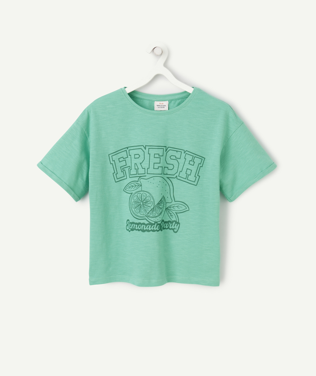T-shirt oversize fille en coton bio vert avec message fresh et citron - 6 A