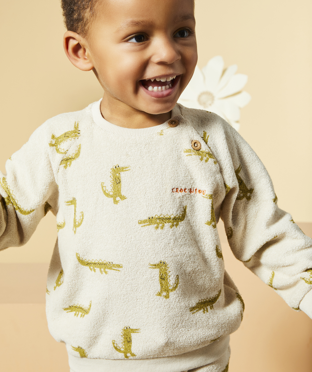 Sweat bébé garçon matière éponge en fibres recyclées imprimé crocodiles - 12 M