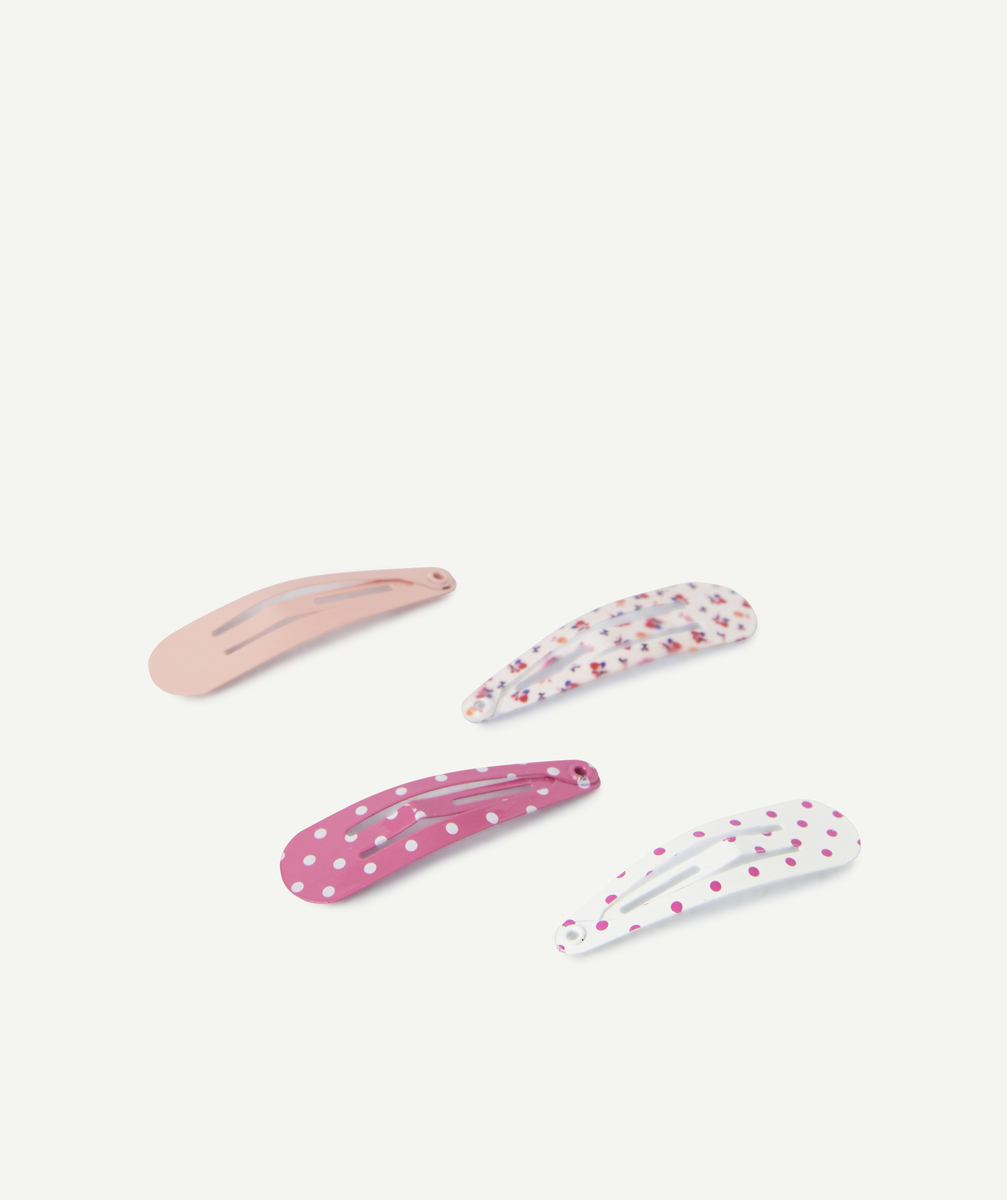 Lot de 4 barrettes plates bébé fille roses imprimées ou unies - TU
