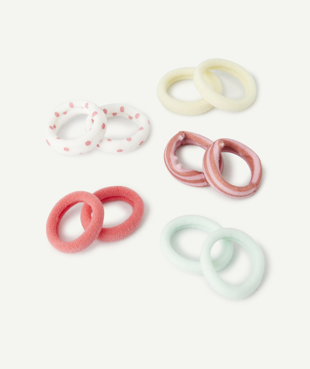 Lot de 10 élastiques bébé fille jaune rose blanc et vert - TU