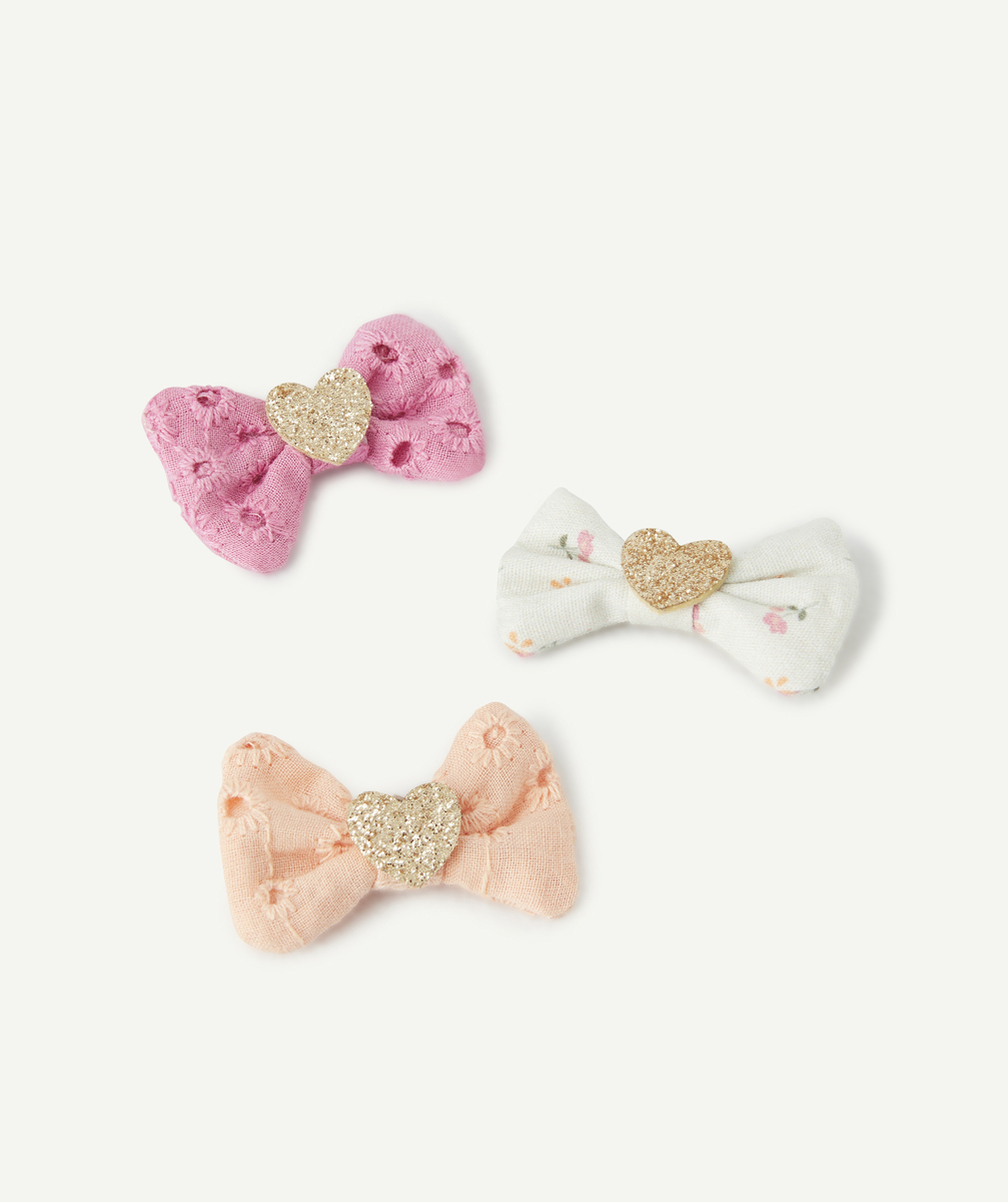 Lot de 3 barrettes bébé fille avec patch coeur pailleté et broderies - TU