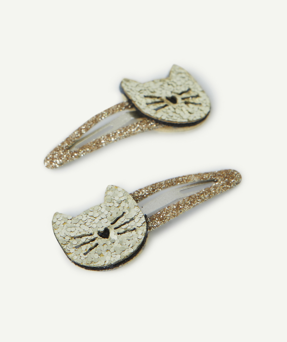 Lot de 2 barrettes bébé fille couleur dorée avec chats - TU