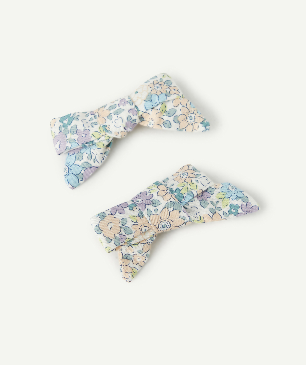 Lot de 2 barrettes bébé fille avec noeuds imprimé fleuri - TU