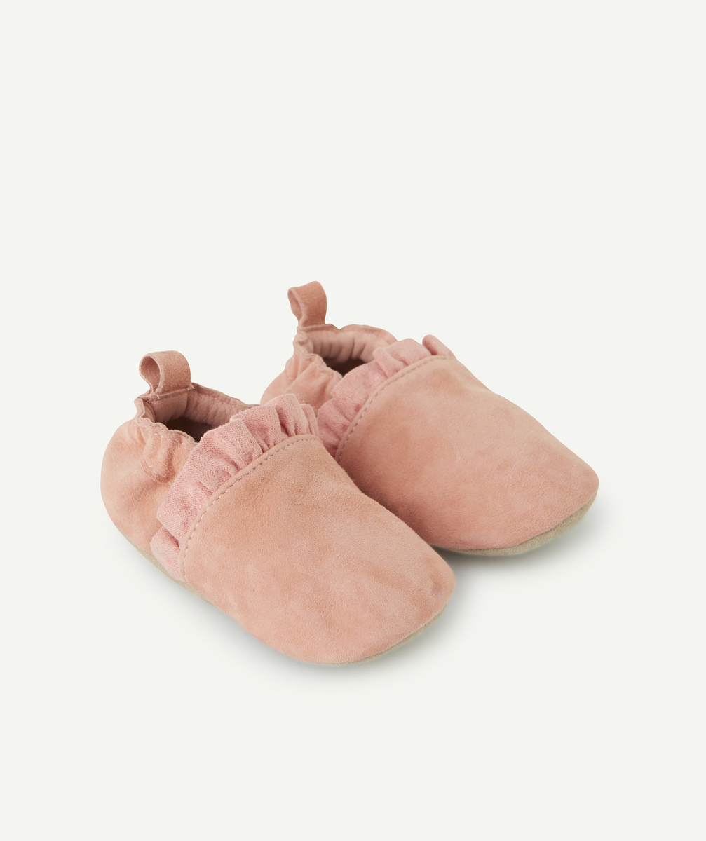 chaussons en cuir bébé fille roses avec détails volantés - 3-6 m