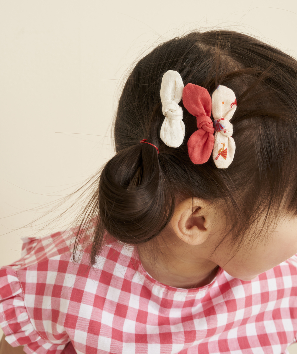 Lot de 3 barrettes fille rouge blanche et imprimée - TU