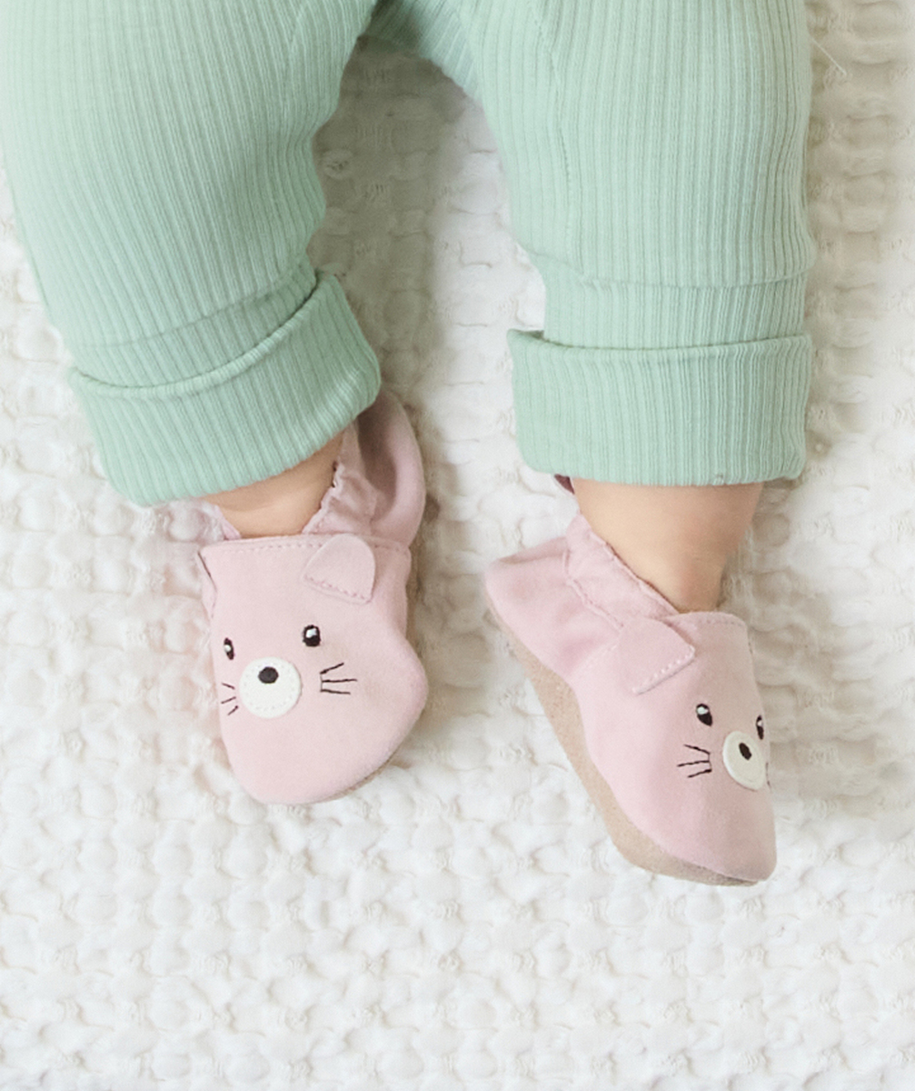 chaussons en cuir bébé fille rose avec motif ours - 12-18 m