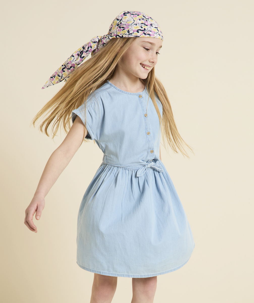 Robe manches courtes fille en denim low impact avec noeud - 6 A