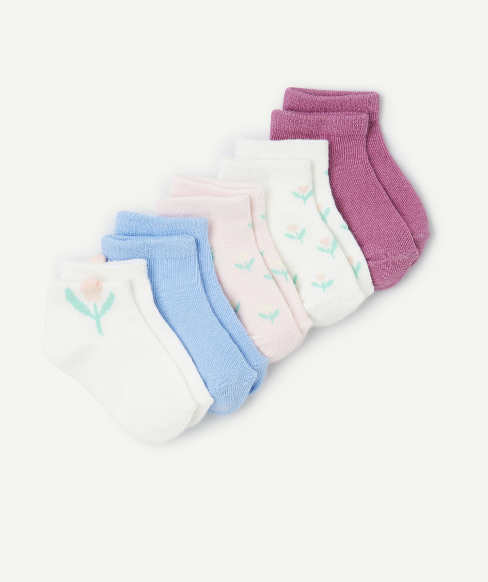 Lot de 5 paires de socquettes bébé fille colorées thème fleuri - 18-20