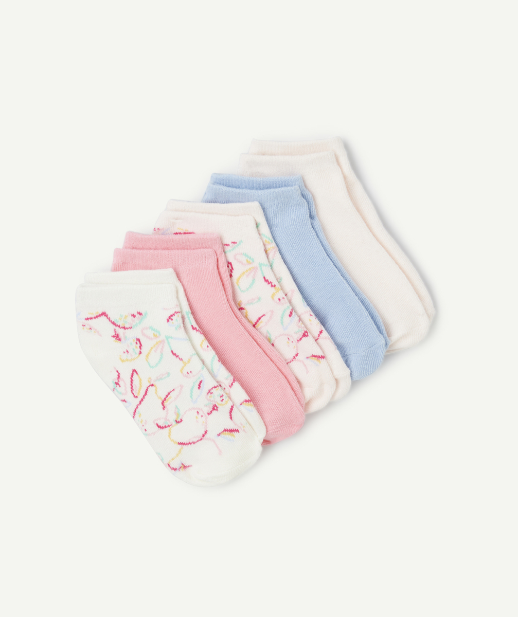 Lot de 5 paires de socquettes fille rose et bleu thème fruits - 35-37
