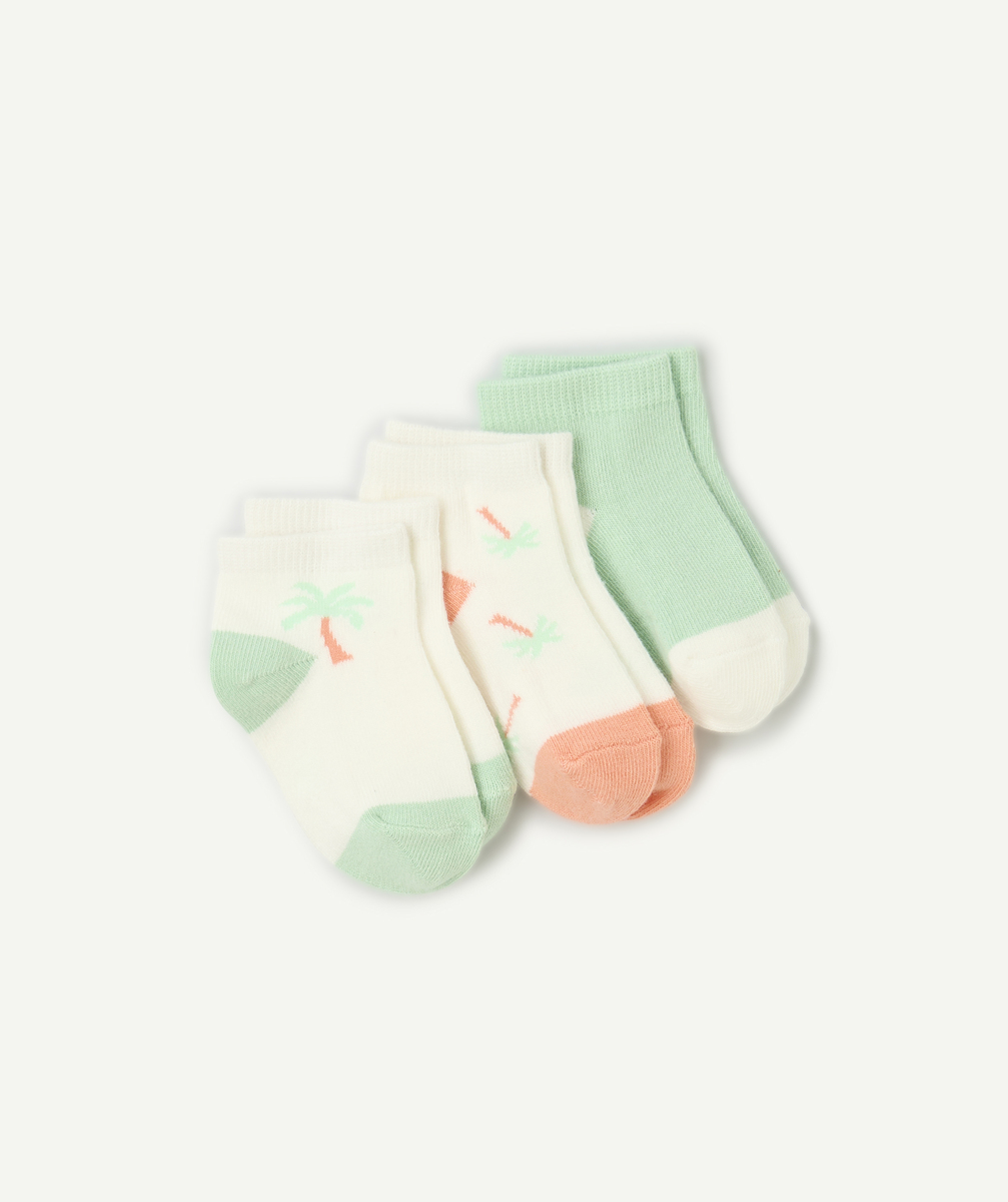 Lot de 3 socquettes bébé garçon thème palmiers vert et orange - 18-20