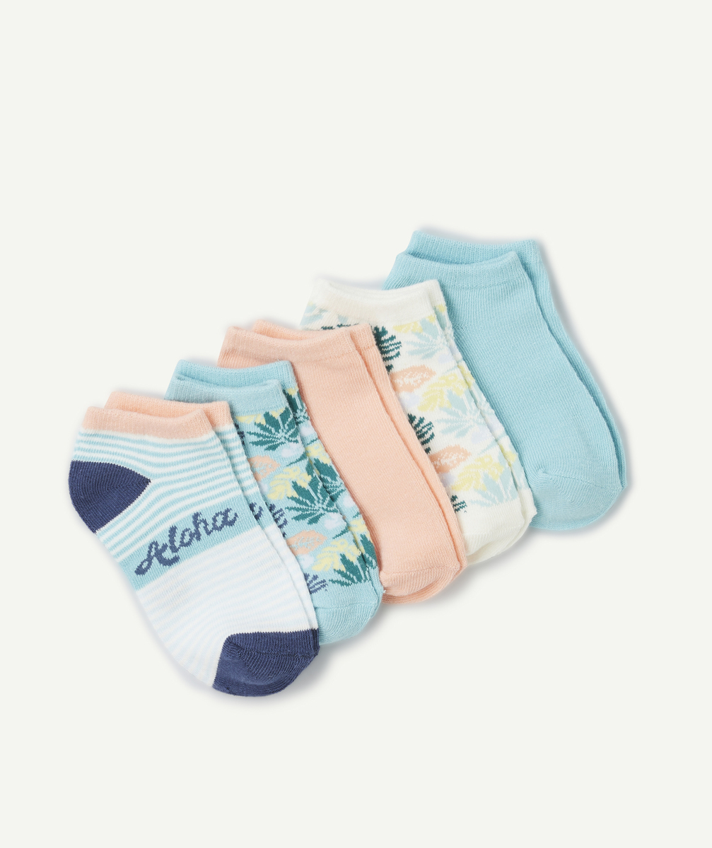 Lot de 5 paires de socquettes garçon vert blanc et orange thème aloha - 38-40