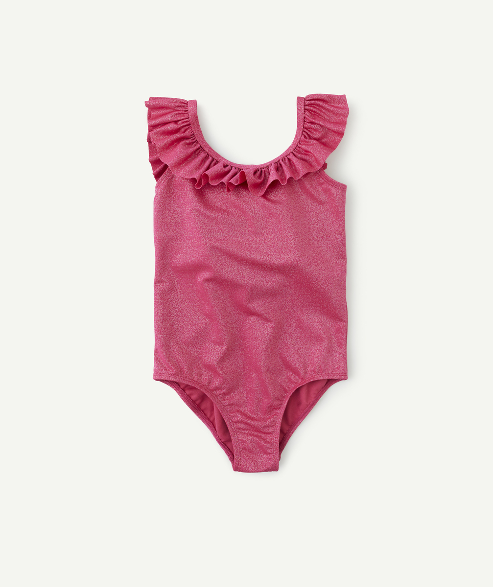 maillot de bain 1 pièce fille en fibres recyclées rose pailleté - 10 a