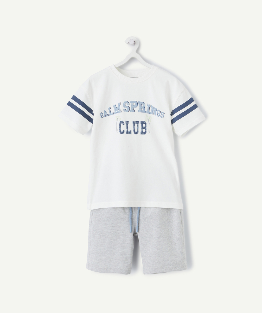 Pyjama manches courtes garçon en coton bio blanc et gris avec messages - 8 A